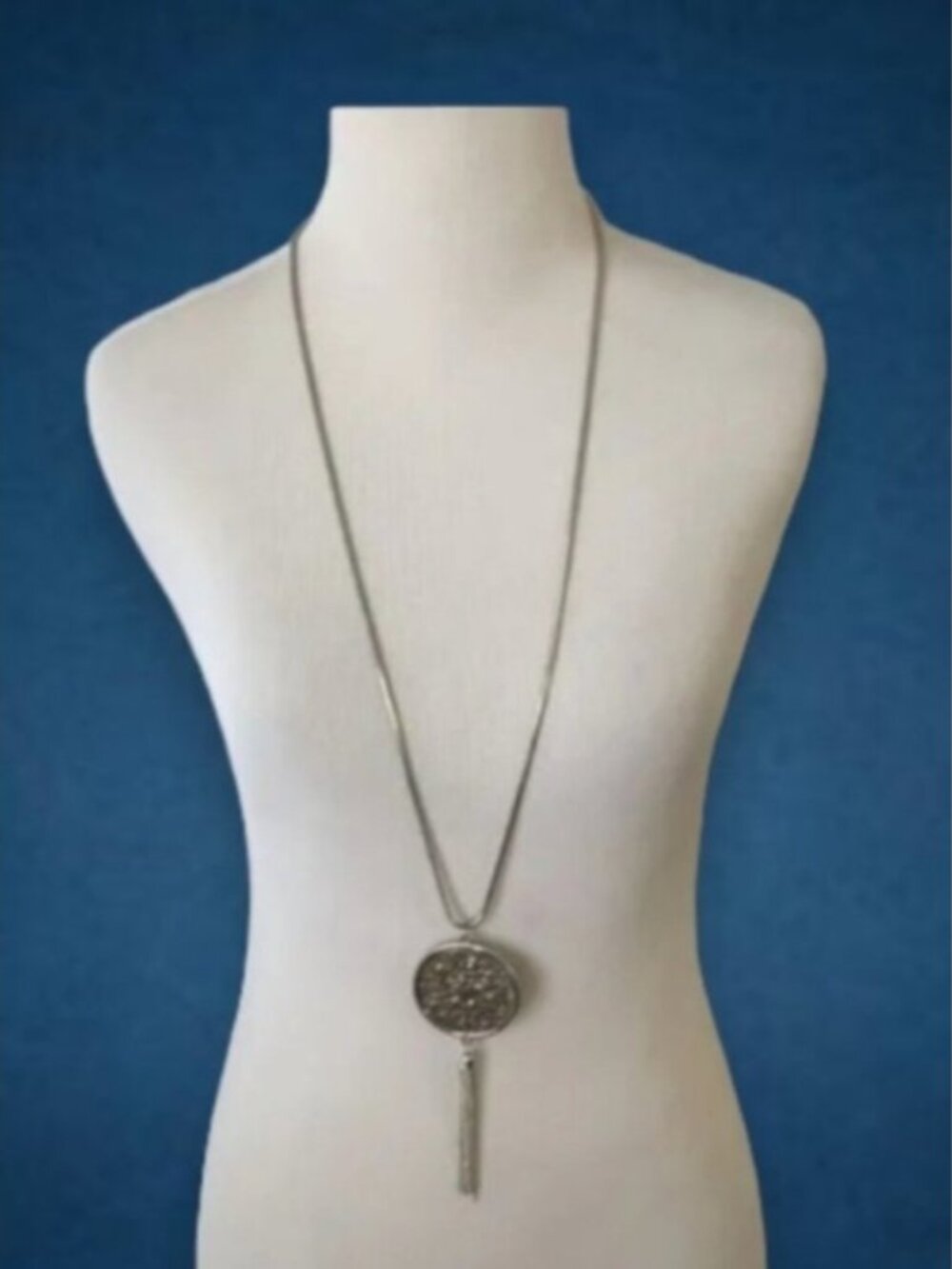 Medallion Chain Fringe Dangle Necklace.